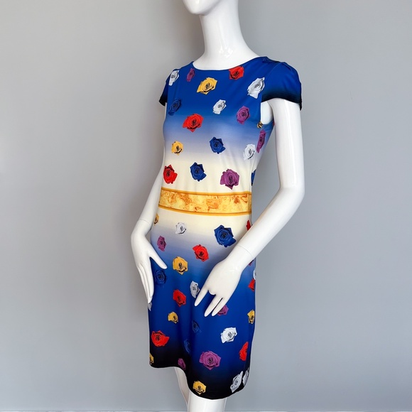 Red Tulip Mini Bodycon Stretch Floral Summer Dress Blue Multicolor Roses Dali 4 - Picture 4 of 16